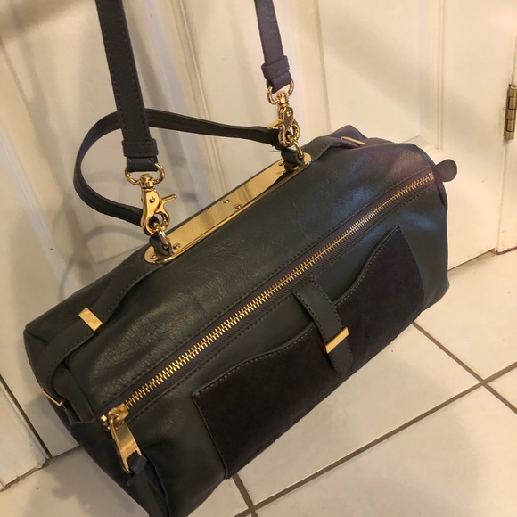 Badgley Mischka grey rectangular leather satchel with calfskin pocket - Picture 15 of 16